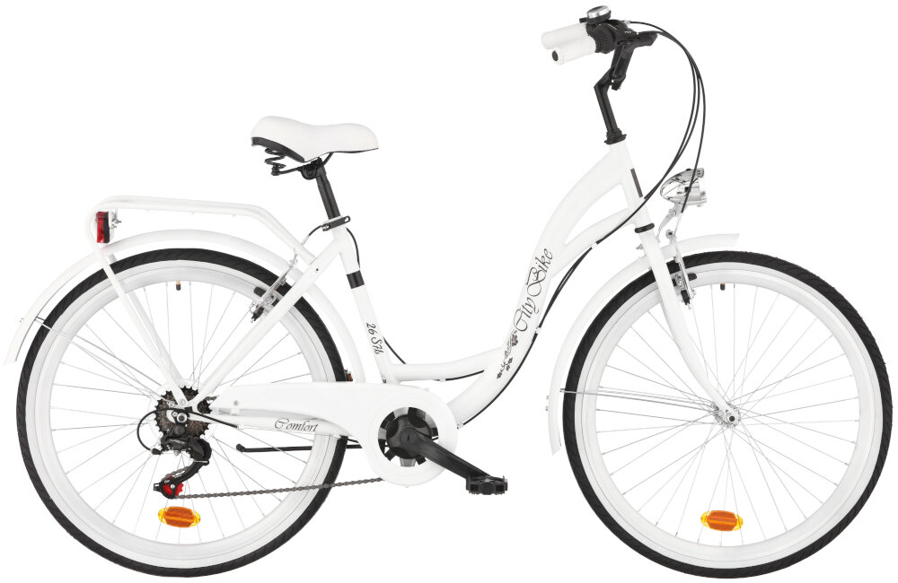 Rower miejski DAWSTAR Citybike S7B 26 cali damski Biały do jazdy po ścieżkach rowerowych ulicach do codziennych dojazdów praktyczny ekologiczny środek transportu