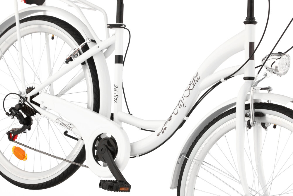 Rower miejski DAWSTAR Citybike S7B 26 cali damski Biały rama stalowa 17-calowa typu holenderskiego bardzo wytrzymała dla osób o wzroście 150-175 cm kalkulator rozmiaru ramy