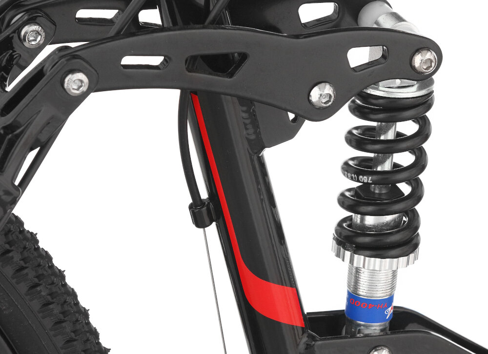 Rower górski MTB INDIANA X-Rock 4.6 M17 26 cali męski Czarno-czerwony rower typu full pełna amortyzacja większy komfort wygodniejsze kierowanie