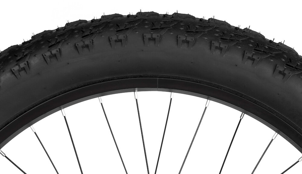 Rower górski MTB INDIANA Fat Bike M18 26 cali męski Czarny koła duże 26-calowe wygodna bezpieczna jazda w trudnym terenie obręcze z lekkiego wytrzymałego aluminium dobrze amortyzują grube opony regularne sprawdzanie ciśnienia powietrza wartość na bocznej części opony