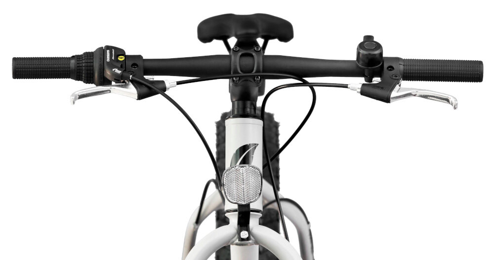 Rower górski MTB INDIANA Fat Bike M18 26 cali męski Szary prosta kierownica typu M18 pewny chwyt wygodne prowadzenie manetki kierownicy antypoślizgowy materiał dłonie nie będą się ześlizgiwać dzwonek