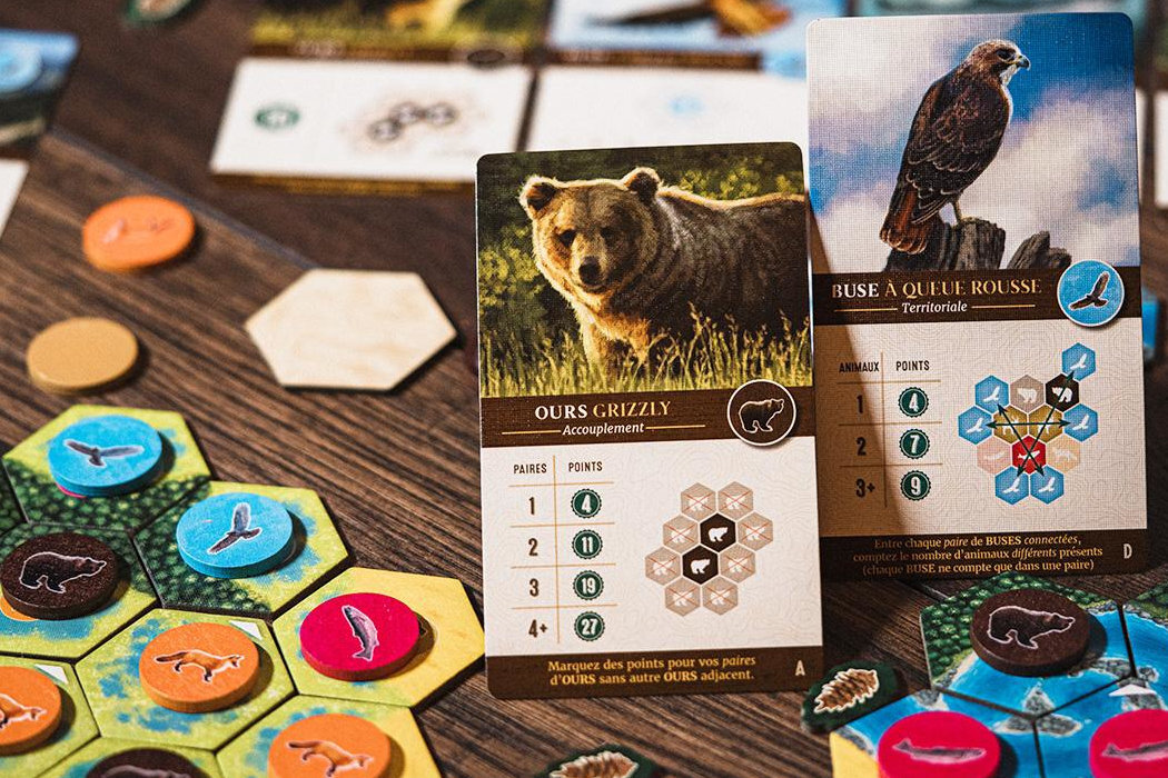 Gra planszowa LUCKY DUCK GAMES Kaskadia ekosystem rozgrywka solo rodzinna zabawa zwierzęta ameryka krajobrazy