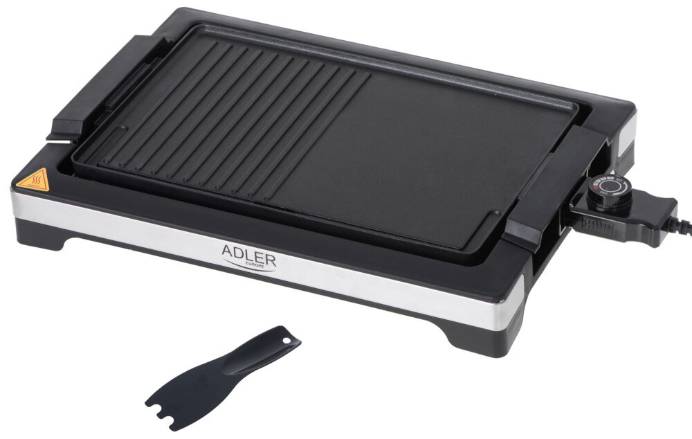 Grill elektryczny ADLER AD 6614 wyjmowana tacka gumowe nóżki wymiary szpatułka