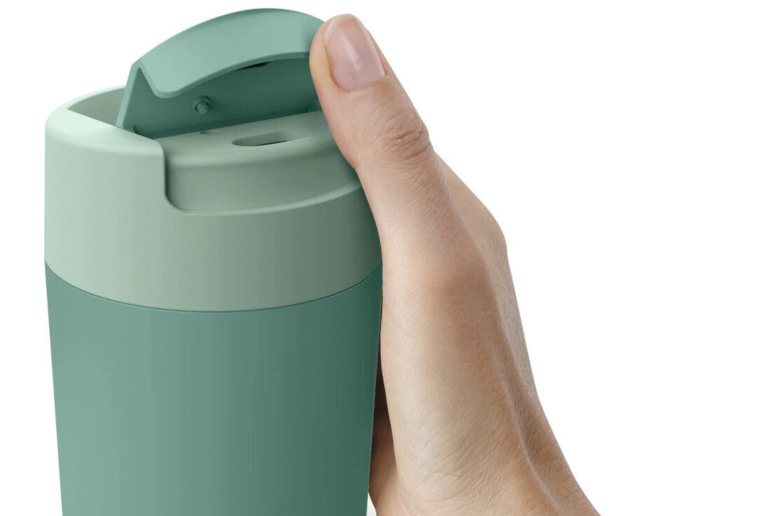 Kubek termiczny JOSEPH JOSEPH Sipp 81130  Zielony Higieniczna przykrywka czystość komfort przykrywka ustnika ochrona wygoda czystość