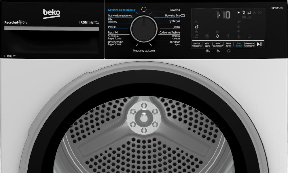 BEKO B5T68233WBPB suszarka funkcje suszenie oświetlenie bęben wskaźnik woda filtr sygnał dźwiękowy zabrudzenie czyszczenie blokada rodzicielska