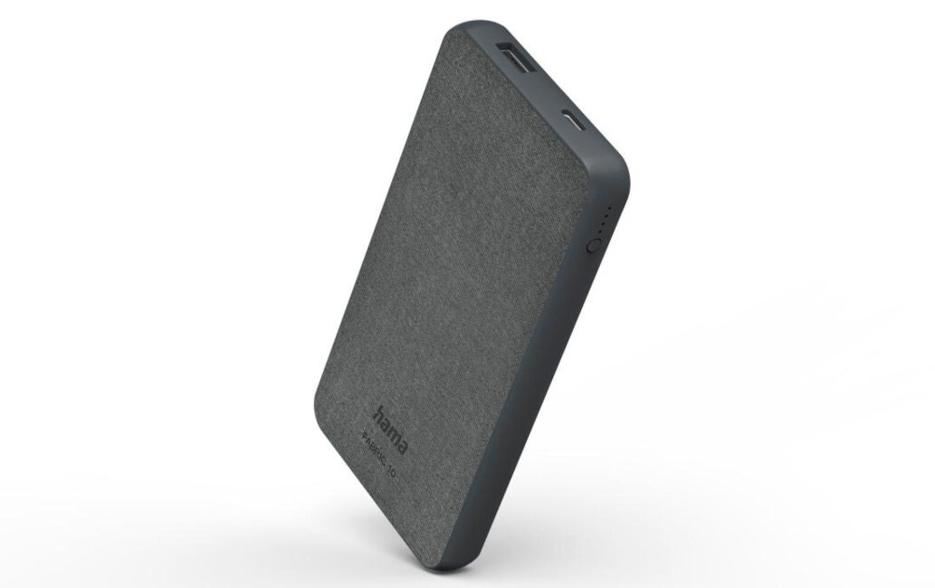 Powerbank HAMA Power Pack Fabric 10 10000 mAh Szary żywotność wymiary lekkość elegancja moc dwa urządzenia 