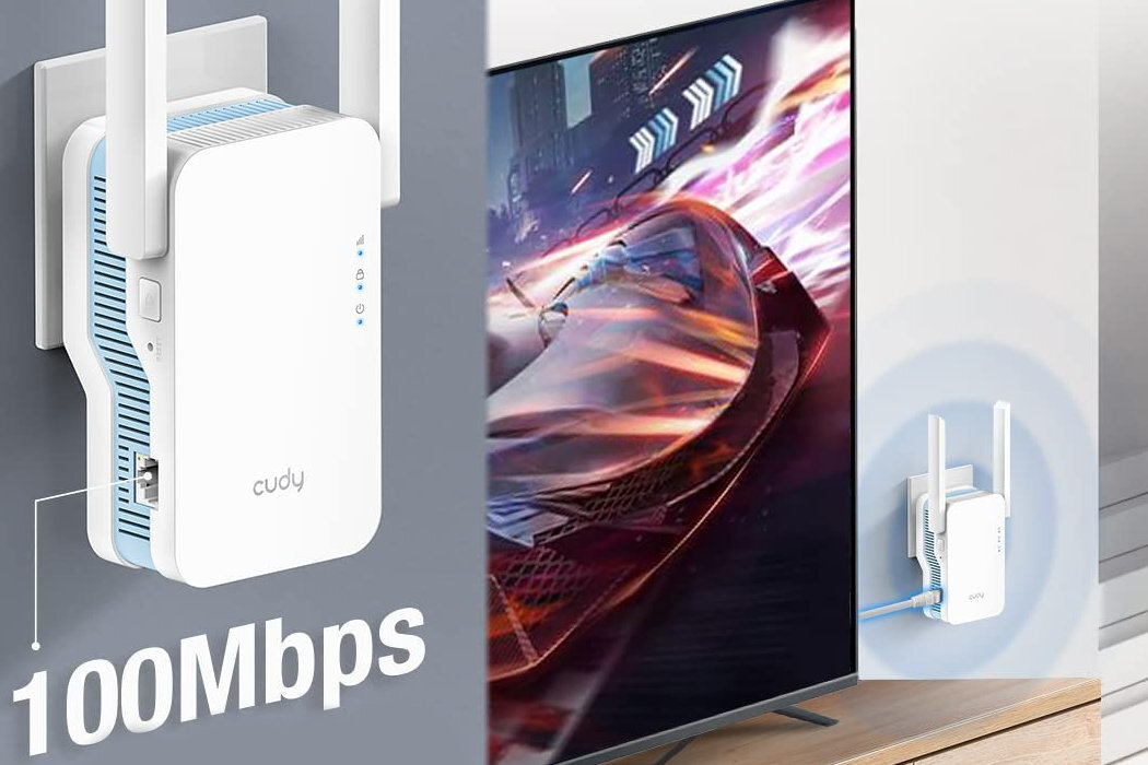 Wzmacniacz sieci CUDY RE1800 pomoc wzmocnienie prostota podłączenie anteny rozszerzenie 2.4GHz 5GHz osiągnięcia HD