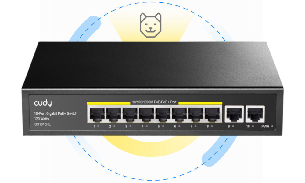 Switch CUDY GS1010PE porty uplink SFP+