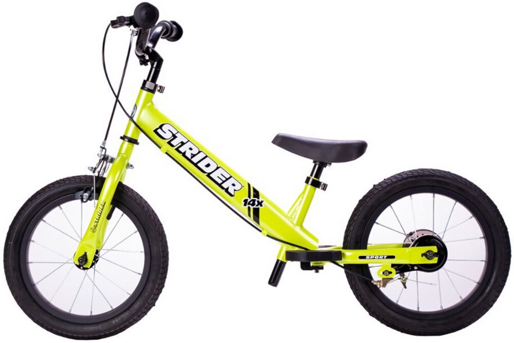 Rowerek biegowy STRIDER 14x Sport Zielony konstrukcja ramy z wysokiej jakości stali lekka waga 5,7 kg wytrzymały europejska zgodność wyrobu ze standardami unijnymi certyfikat CE