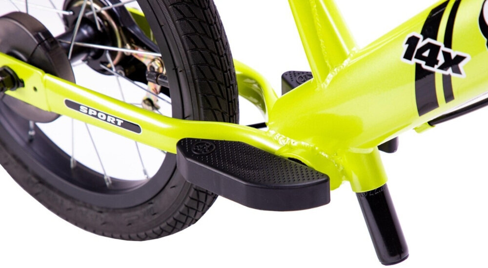 Rowerek biegowy STRIDER 14x Sport Zielony długa zabawa komfort wyprofilowany podnóżek antypoślizgowe tłoczenia