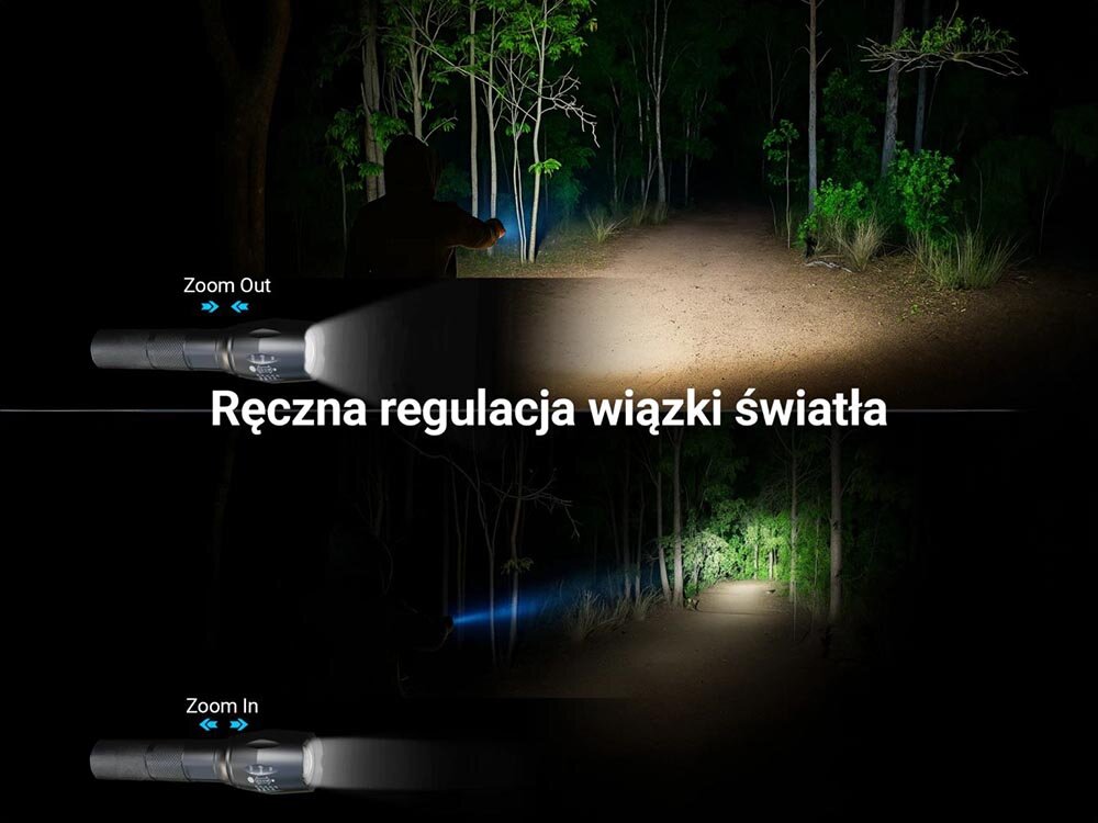 Latarka EXTRALINK EFL-1008, 200lm, 10W, zasięg 100m, regulacja, Regulacja wiązki światła w latarce LED zoom.