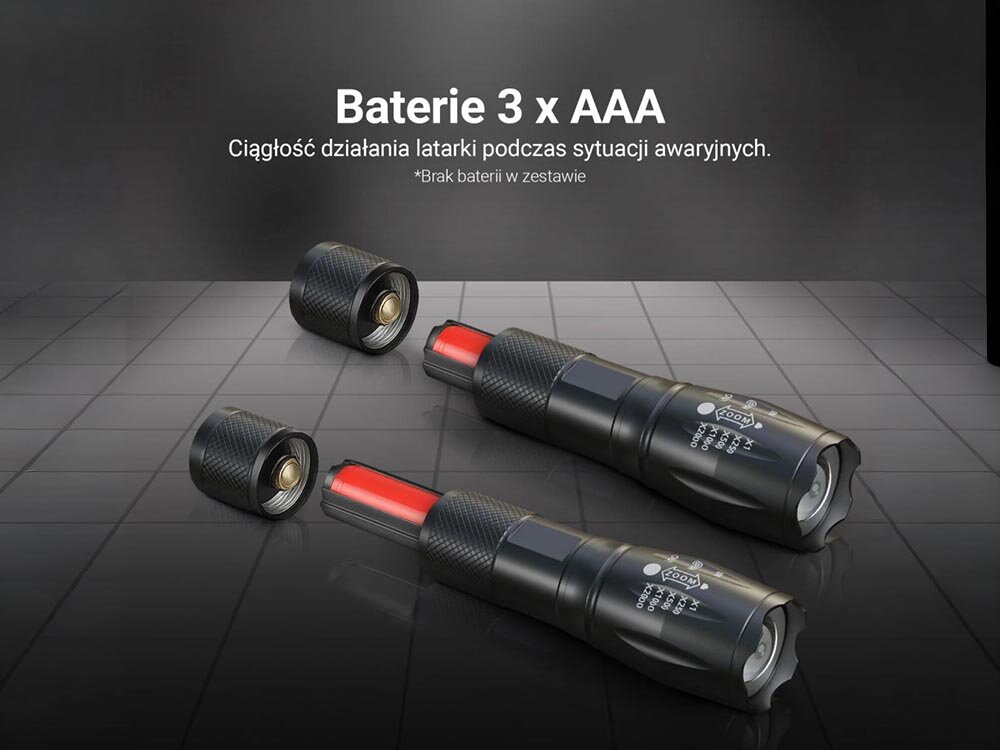Latarka EXTRALINK EFL-1008, AAA, wymienne, bateria, kemping, Wymiana baterii AAA w latarce LED.
