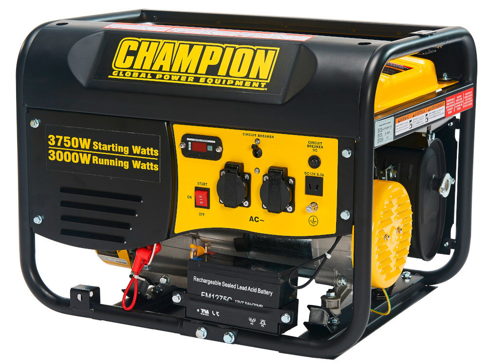 Agregat prądotwórczy CHAMPION CPG4000-E1-EU moc poczatkowa do 3750 W moc robocxza do 3000 W do zasilania roznych narzedzi i urzadzen poziom halasu do 68 decybeli w odleglosci 7 metrow