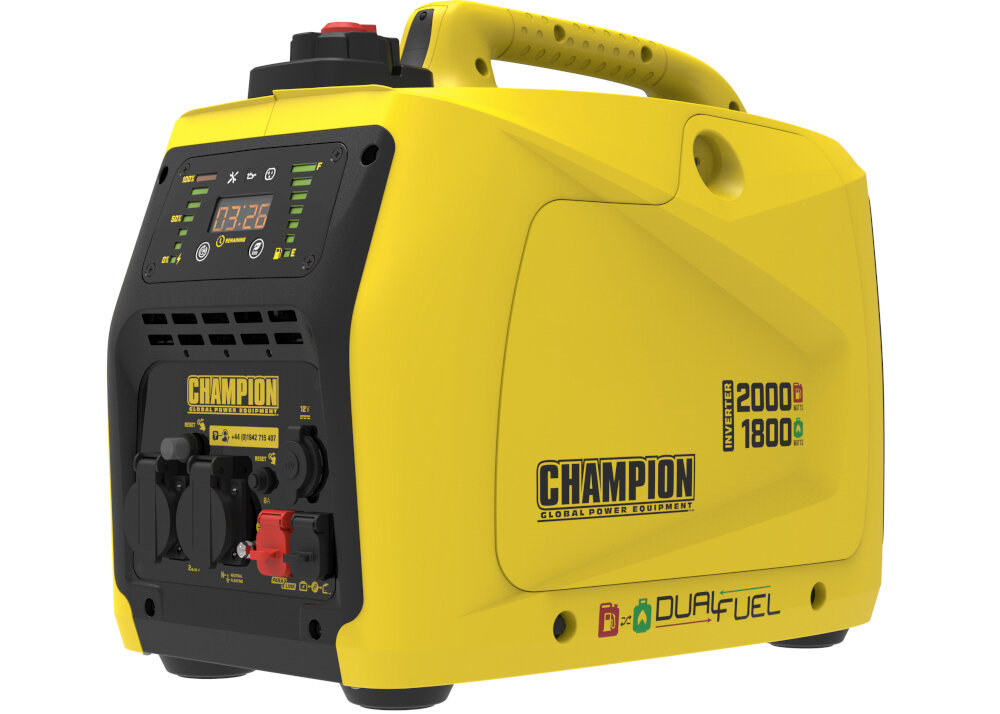 Agregat prądotwórczy CHAMPION 82001I-E-DF-EU zbiornik paliwa pojemnosc 4,1 lira dlugotrwale zasilanie 25% obciazenia do 11 godzin pracy niezbedna energia przez wiele godzin
