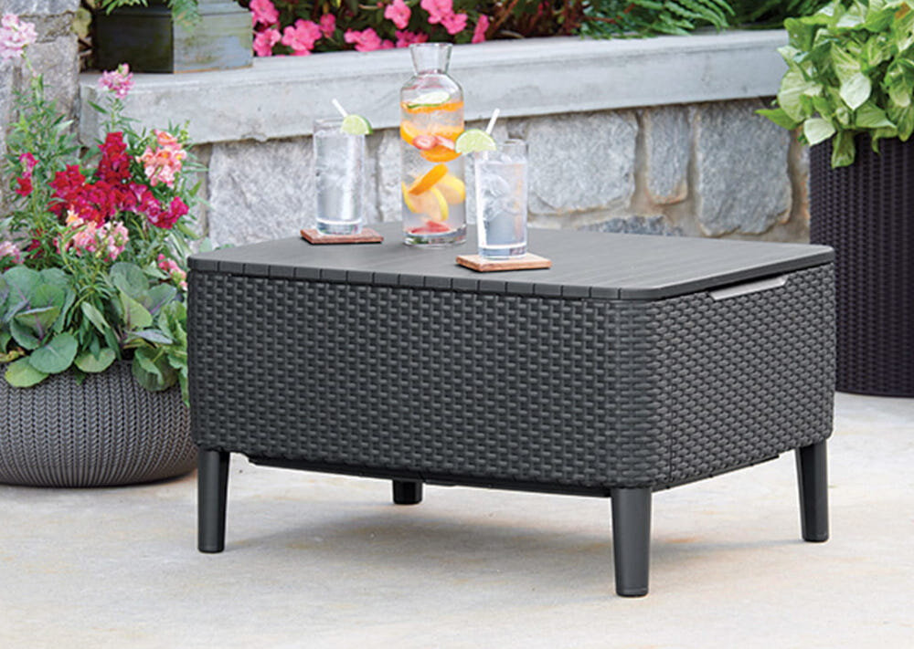 Zestaw mebli ogrodowych KETER Salemo 253201 Brązowy płaski blat stołu odporny na uderzenia i zmienne warunki pogodowe wymiary 79x56x42 cm obciążenie do 20 kg