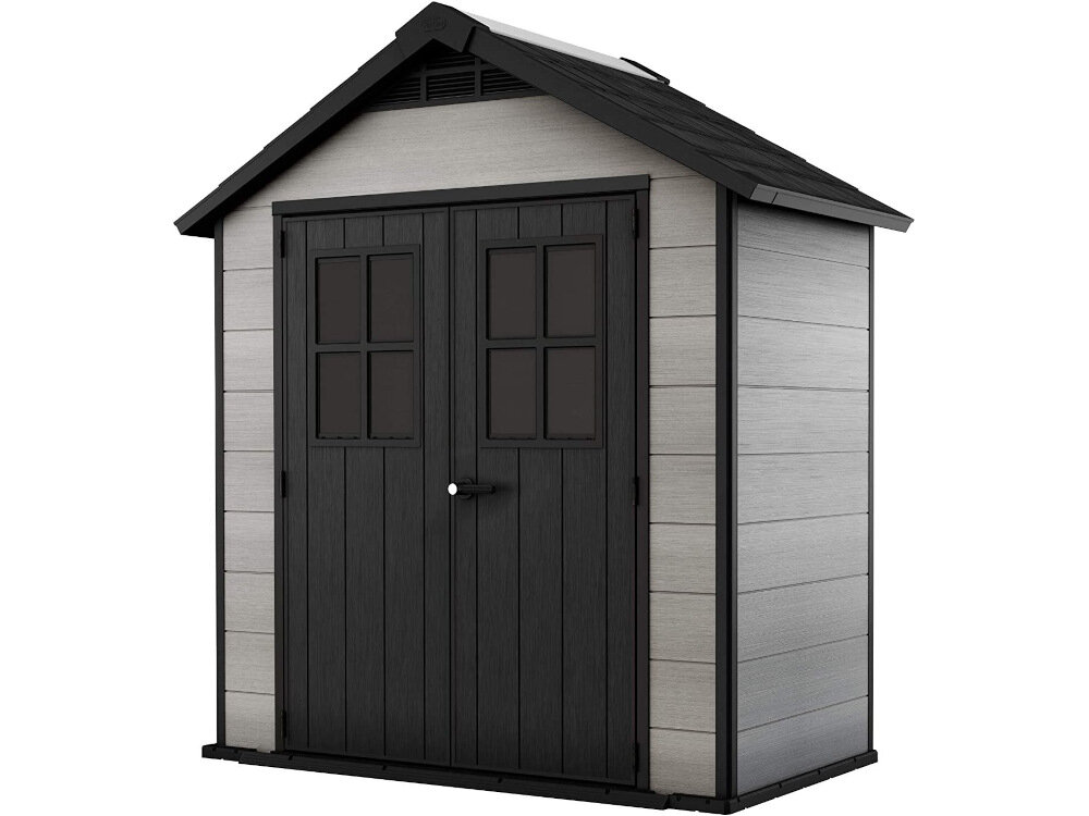 Domek narzędziowy KETER Oakland 754 Szaro-antracytowy do przechowywania elegancki praktyczny wymiary wewnętrzne 201 x 102 x 247 cm podłoga 2,05 m2