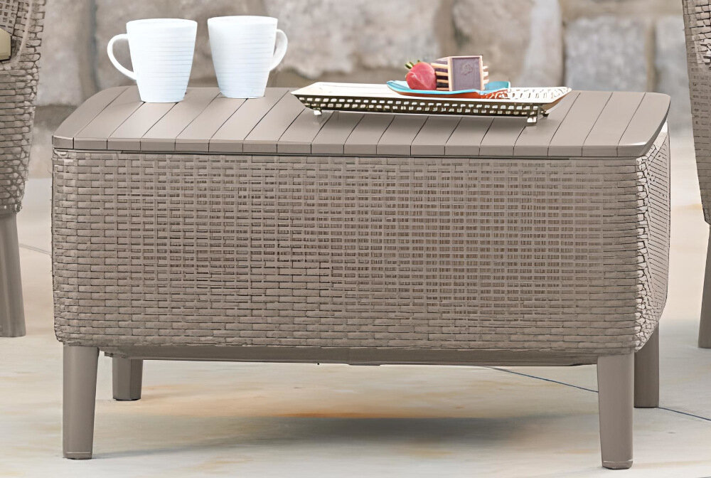 Zestaw mebli ogrodowych KETER Salemo Cappuccino płaski blat stołu odporny na uderzenia i zmienne warunki pogodowe wymiary 79x56x42 cm obciążenie do 20 kg