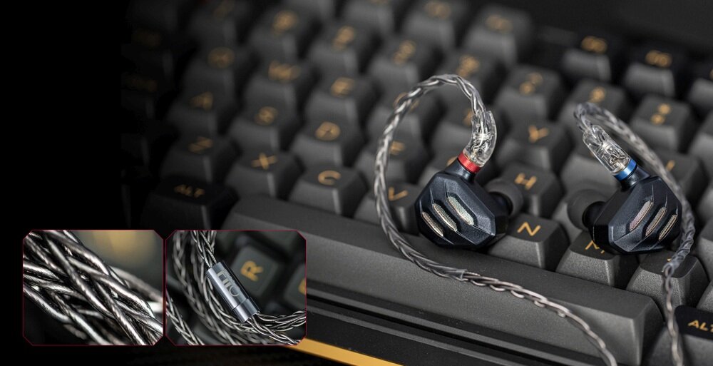 Słuchawki dokanałowe FIIO FH7S Czarny  przetworniki kanały wentylacyjne  filtry dźwięk brzmienie konstrukcja lekkość wygoda przewód komfort zestaw