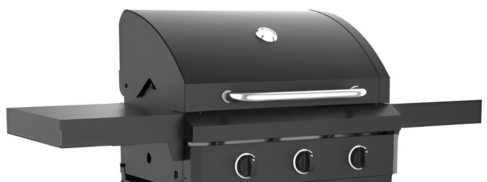 Grill gazowy LANDMANN Rexon New 3.0 01573 Czarny półki boczne system gromadzenia wytapiającego się tłuszczu rynienka ociekowa wysuwany opróżniany pojemnik można myć w zmywarce