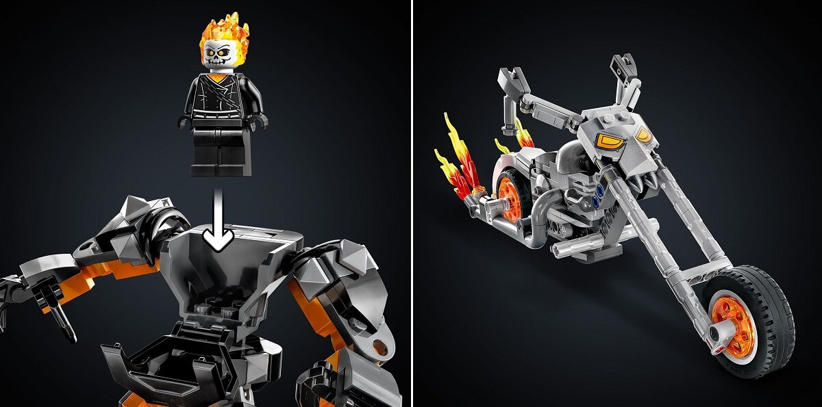 LEGO Marvel Upiorny Jeździec - mech i motor 76245 dziecko kreatywność zabawa nauka rozwój klocki figurki minifigurki jakość tradycja konstrukcja nauka wyobraźnia role jakość bezpieczeństwo wyobraźnia budowanie pasja hobby funkcje instrukcje