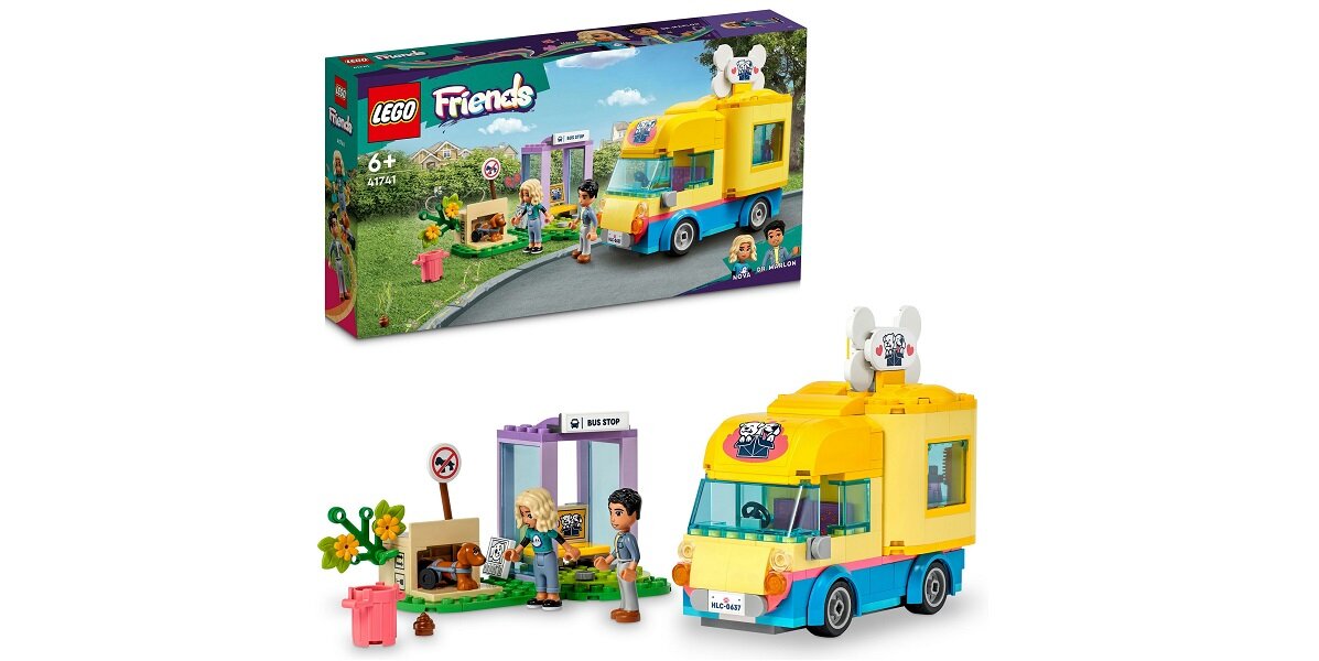 LEGO Friends Furgonetka ratunkowa dla psów 41741 dziecko kreatywność zabawa nauka rozwój klocki figurki minifigurki jakość tradycja konstrukcja nauka wyobraźnia role jakość bezpieczeństwo wyobraźnia budowanie pasja hobby funkcje instrukcje pies stół szczota mydło śmietnik kupa woda jedzenie