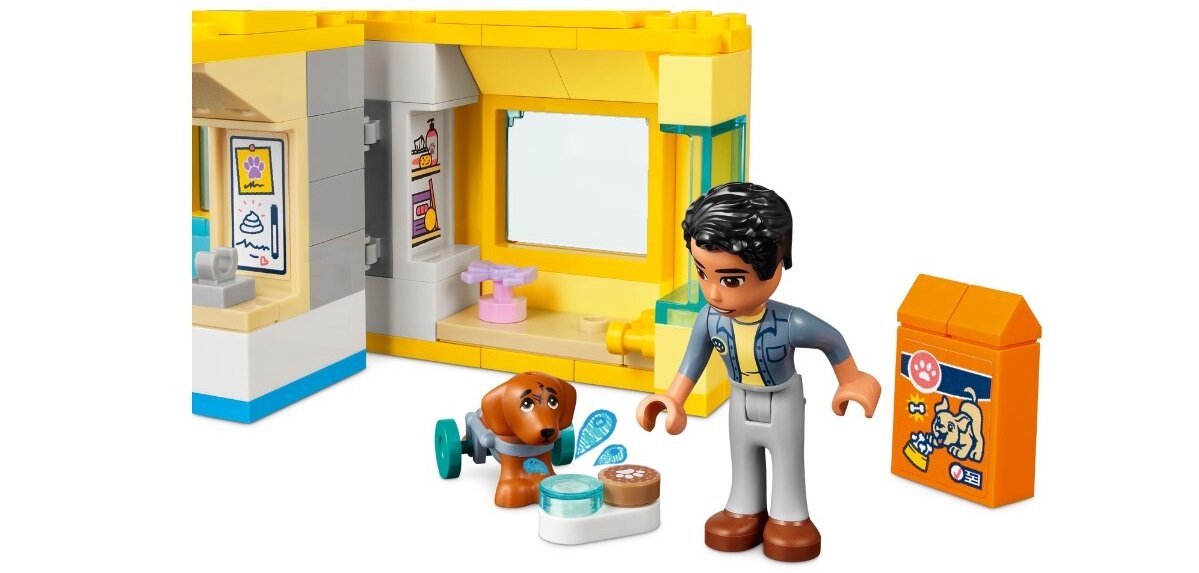 LEGO Friends Furgonetka ratunkowa dla psów 41741 dziecko kreatywność zabawa nauka rozwój klocki figurki minifigurki jakość tradycja konstrukcja nauka wyobraźnia role jakość bezpieczeństwo wyobraźnia budowanie pasja hobby funkcje instrukcje pies stół szczota mydło śmietnik kupa woda jedzenie