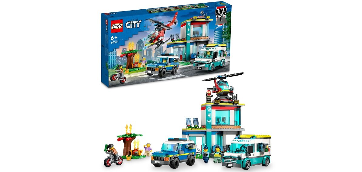 LEGO City Parking dla pojazdów uprzywilejowanych 60371 dziecko kreatywność zabawa nauka rozwój klocki figurki minifigurki jakość tradycja konstrukcja nauka wyobraźnia role jakość bezpieczeństwo wyobraźnia budowanie pasja hobby funkcje helikopter karetka