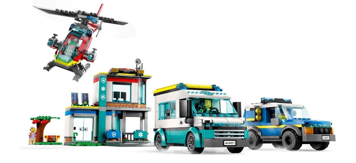LEGO City Parking dla pojazdów uprzywilejowanych 60371 dziecko kreatywność zabawa nauka rozwój klocki figurki minifigurki jakość tradycja konstrukcja nauka wyobraźnia role jakość bezpieczeństwo wyobraźnia budowanie pasja hobby funkcje helikopter karetka