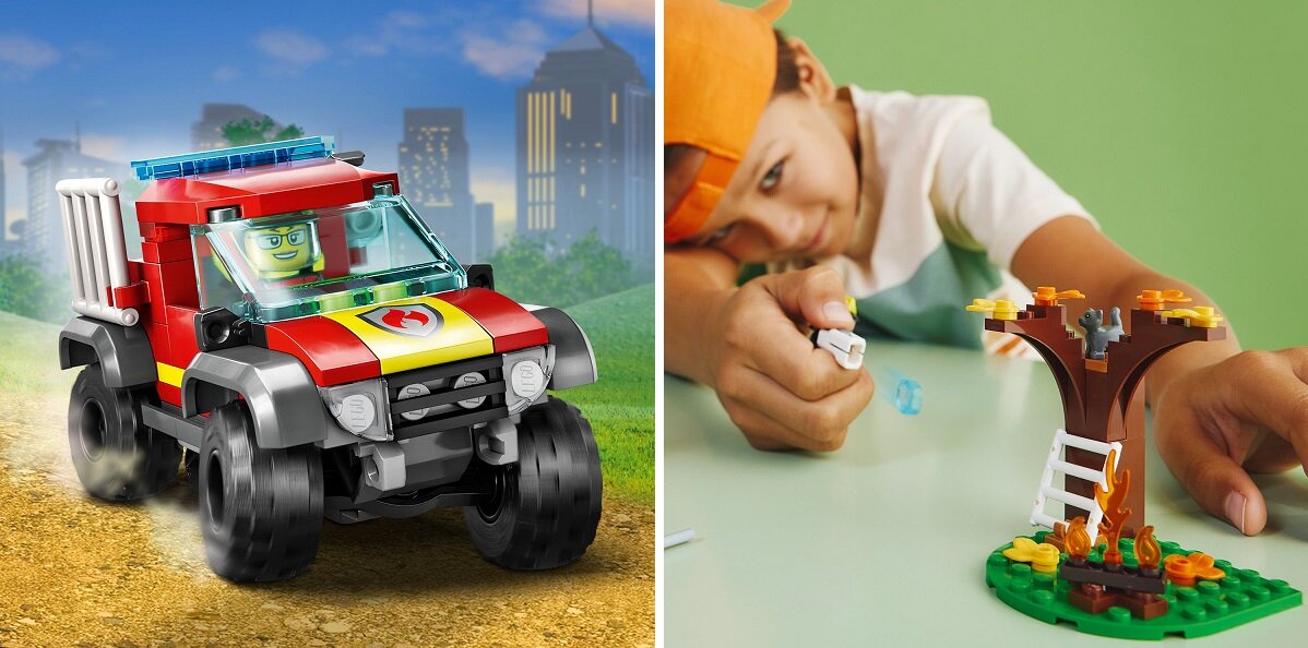 LEGO City Wóz strażacki 4x4 – misja ratunkowa 60393 dziecko kreatywność zabawa nauka rozwój klocki figurki minifigurki jakość tradycja konstrukcja nauka wyobraźnia role jakość bezpieczeństwo wyobraźnia budowanie pasja hobby funkcje instrukcja aplikacja LEGO Builder