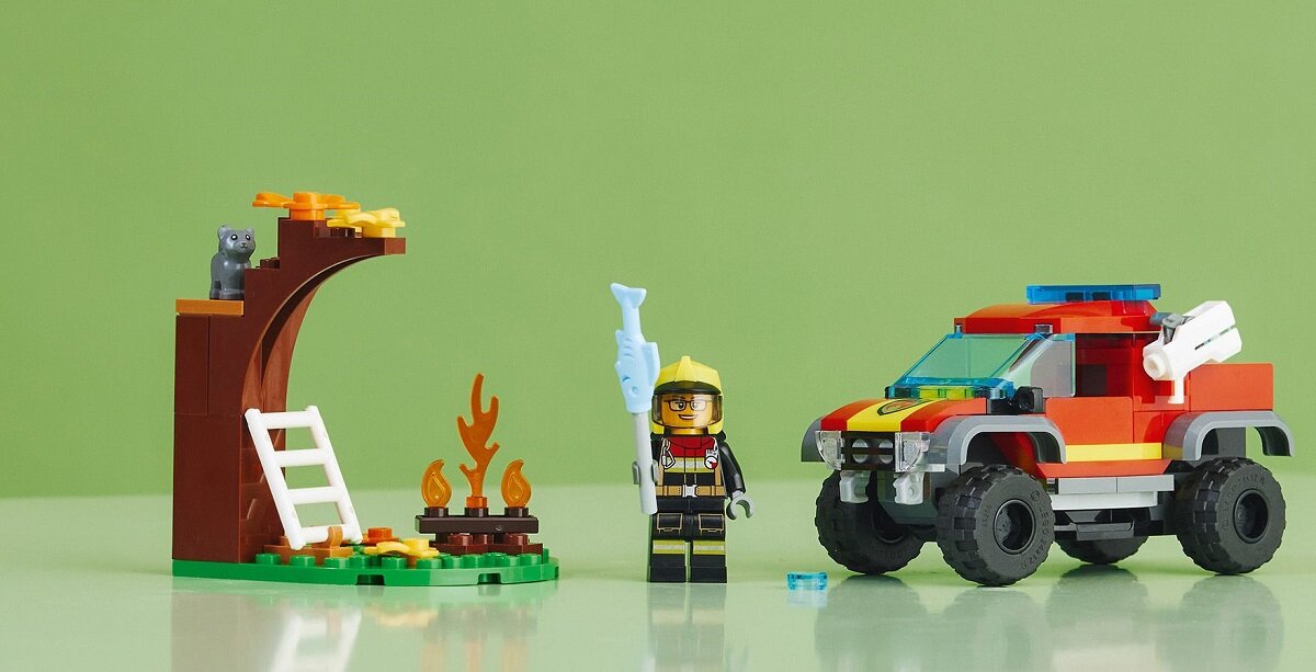 LEGO City Wóz strażacki 4x4 – misja ratunkowa 60393 dziecko kreatywność zabawa nauka rozwój klocki figurki minifigurki jakość tradycja konstrukcja nauka wyobraźnia role jakość bezpieczeństwo wyobraźnia budowanie pasja hobby funkcje instrukcja aplikacja LEGO Builder