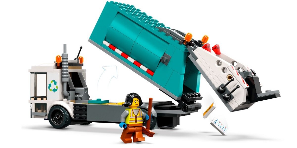 LEGO City Ciężarówka recyklingowa 60386 dziecko kreatywność zabawa nauka rozwój klocki figurki minifigurki jakość tradycja konstrukcja nauka wyobraźnia role jakość bezpieczeństwo wyobraźnia budowanie pasja hobby funkcje