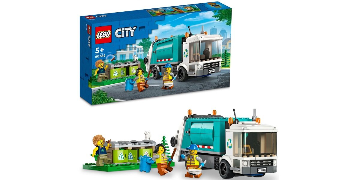 LEGO City Ciężarówka recyklingowa 60386 dziecko kreatywność zabawa nauka rozwój klocki figurki minifigurki jakość tradycja konstrukcja nauka wyobraźnia role jakość bezpieczeństwo wyobraźnia budowanie pasja hobby funkcje