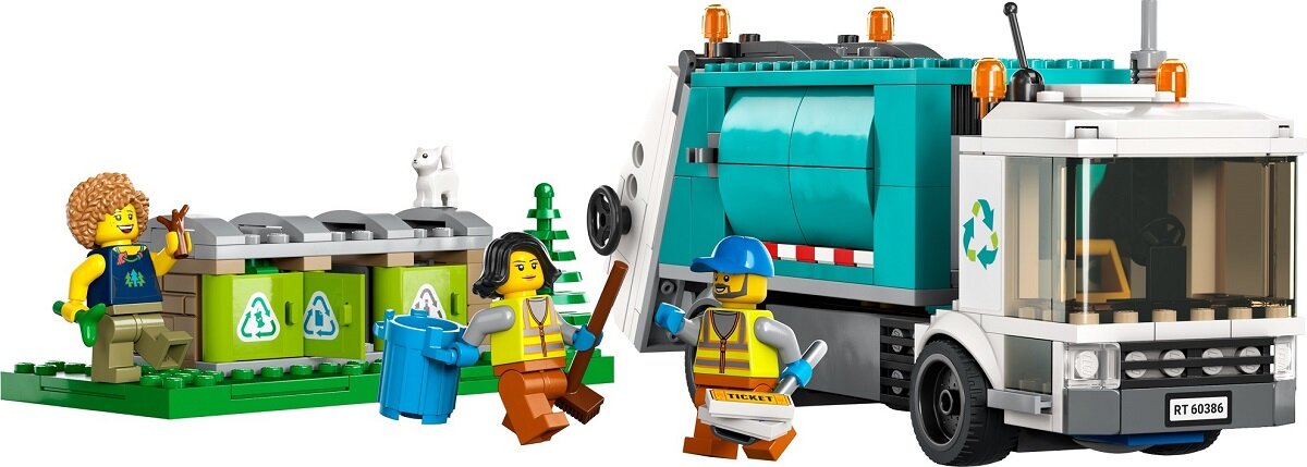 LEGO City Ciężarówka recyklingowa 60386 dziecko kreatywność zabawa nauka rozwój klocki figurki minifigurki jakość tradycja konstrukcja nauka wyobraźnia role jakość bezpieczeństwo wyobraźnia budowanie pasja hobby funkcje