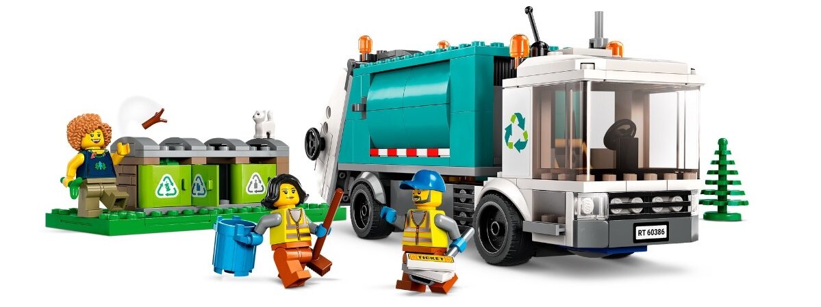 LEGO City Ciężarówka recyklingowa 60386 dziecko kreatywność zabawa nauka rozwój klocki figurki minifigurki jakość tradycja konstrukcja nauka wyobraźnia role jakość bezpieczeństwo wyobraźnia budowanie pasja hobby funkcje