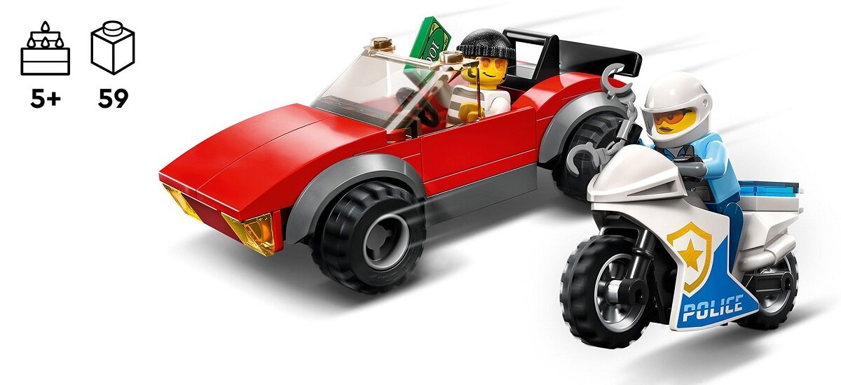 LEGO City Motocykl policyjny – pościg za samochodem 60392 dziecko kreatywność zabawa nauka rozwój klocki figurki minifigurki jakość tradycja konstrukcja nauka wyobraźnia role jakość bezpieczeństwo wyobraźnia budowanie pasja hobby funkcje instrukcja aplikacja LEGO Builder