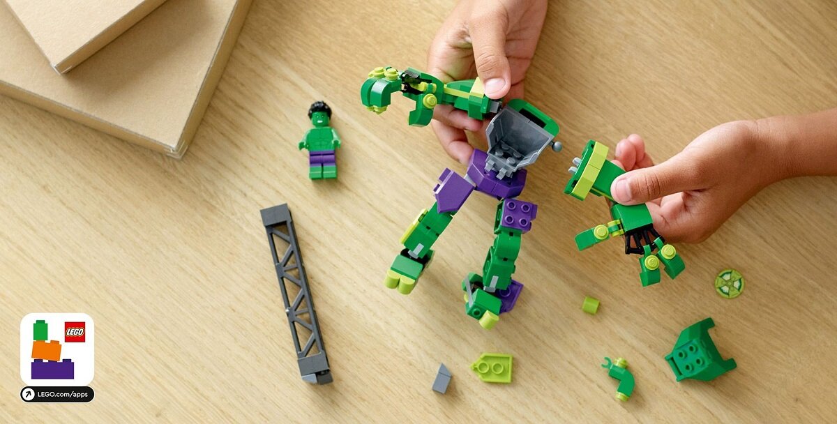 LEGO Marvel Mechaniczna zbroja Hulka 76241 dziecko kreatywność zabawa nauka rozwój klocki figurki minifigurki jakość tradycja konstrukcja nauka wyobraźnia role jakość bezpieczeństwo wyobraźnia budowanie pasja hobby funkcje instrukcja aplikacja LEGO Builder