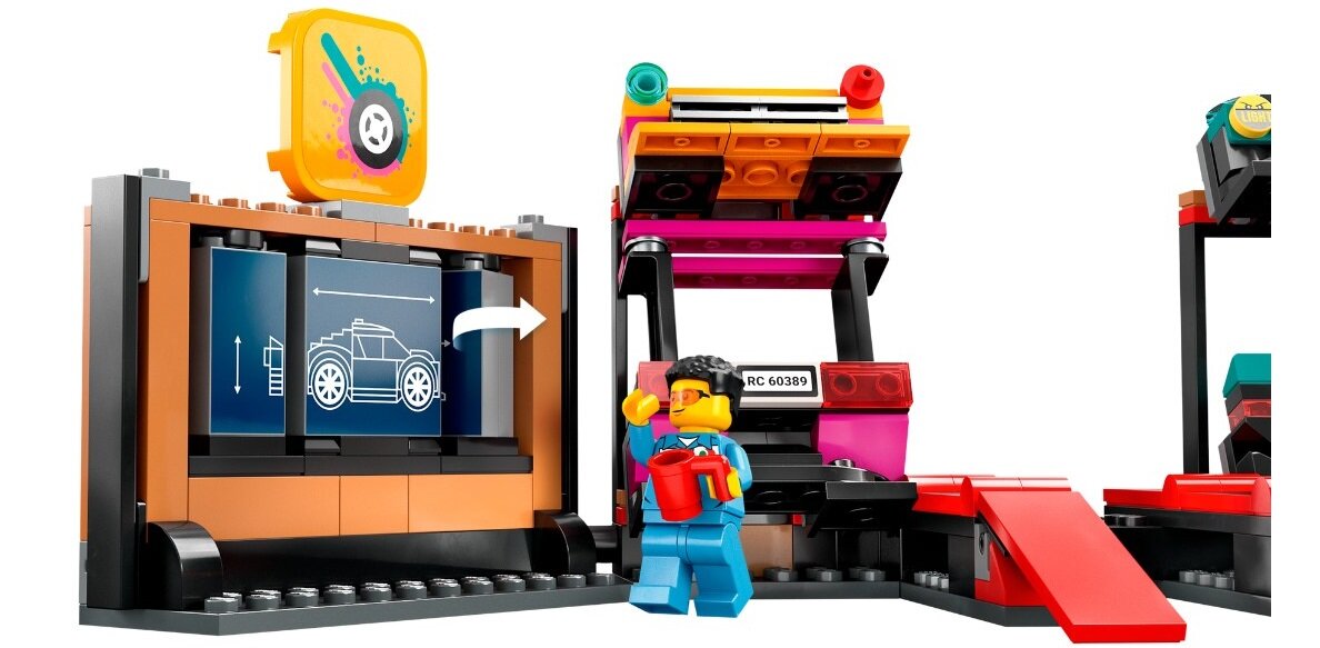 LEGO City Warsztat tuningowania samochodów 60389 dziecko kreatywność zabawa nauka rozwój klocki figurki minifigurki jakość tradycja konstrukcja nauka wyobraźnia role jakość bezpieczeństwo wyobraźnia budowanie pasja hobby funkcje instrukcje tuning samochody silnik moduły