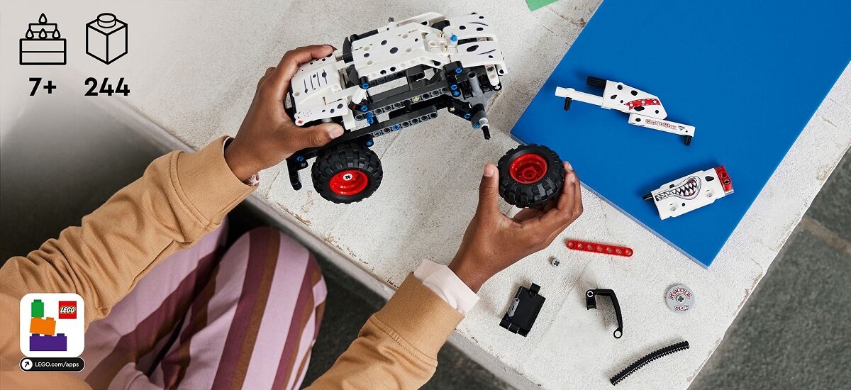 LEGO Technic Monster Jam Monster Mutt Dalmatian 42150 dziecko kreatywność zabawa nauka rozwój klocki figurki minifigurki jakość tradycja konstrukcja nauka wyobraźnia role jakość bezpieczeństwo wyobraźnia budowanie pasja hobby funkcje instrukcje