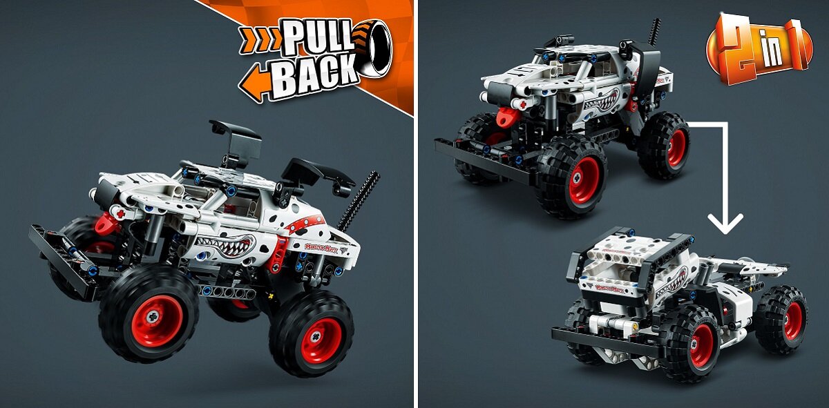 LEGO Technic Monster Jam Monster Mutt Dalmatian 42150 dziecko kreatywność zabawa nauka rozwój klocki figurki minifigurki jakość tradycja konstrukcja nauka wyobraźnia role jakość bezpieczeństwo wyobraźnia budowanie pasja hobby funkcje instrukcje