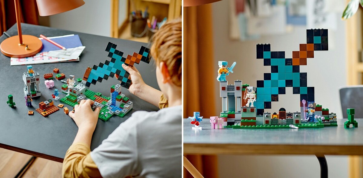 LEGO Minecraft Bastion miecza 21244 dziecko kreatywność zabawa nauka rozwój klocki figurki minifigurki jakość tradycja konstrukcja nauka wyobraźnia role jakość bezpieczeństwo wyobraźnia budowanie pasja hobby funkcje instrukcje