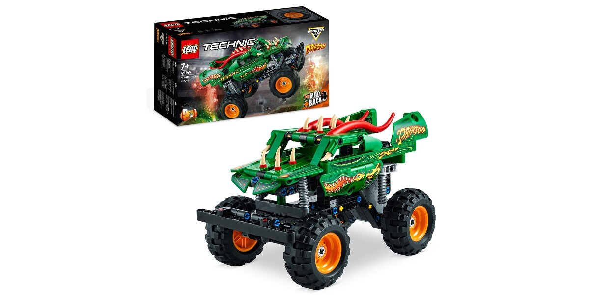 LEGO Technic Monster Jam Dragon 42149 dziecko kreatywność zabawa nauka rozwój klocki figurki minifigurki jakość tradycja konstrukcja nauka wyobraźnia role jakość bezpieczeństwo wyobraźnia budowanie pasja hobby funkcje instrukcje