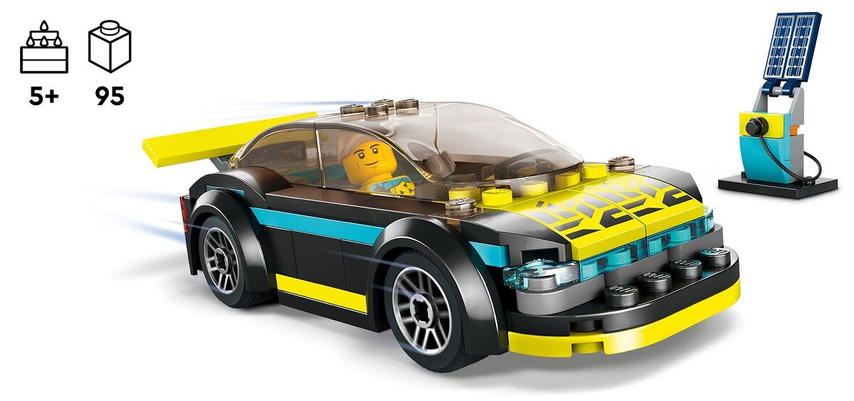 LEGO City Elektryczny samochód sportowy 60383 dziecko kreatywność zabawa nauka rozwój klocki figurki minifigurki jakość tradycja konstrukcja nauka wyobraźnia role jakość bezpieczeństwo wyobraźnia budowanie pasja hobby funkcje instrukcja felgi spojler aplikacja LEGO Builder