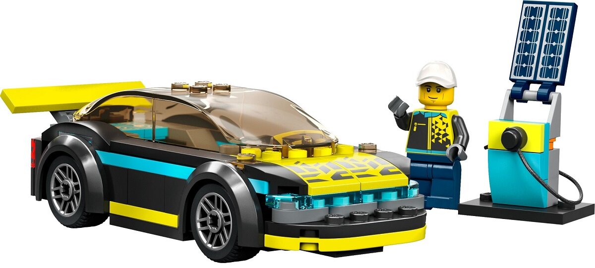 LEGO City Elektryczny samochód sportowy 60383 dziecko kreatywność zabawa nauka rozwój klocki figurki minifigurki jakość tradycja konstrukcja nauka wyobraźnia role jakość bezpieczeństwo wyobraźnia budowanie pasja hobby funkcje instrukcja felgi spojler aplikacja LEGO Builder