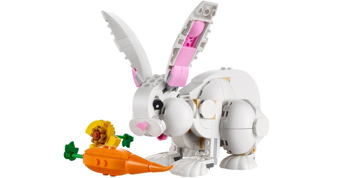 LEGO Creator 3 w 1 Biały królik 31133 dziecko kreatywność zabawa nauka rozwój klocki figurki minifigurki jakość tradycja konstrukcja nauka wyobraźnia role jakość bezpieczeństwo wyobraźnia budowanie pasja hobby funkcje instrukcje papuga foka