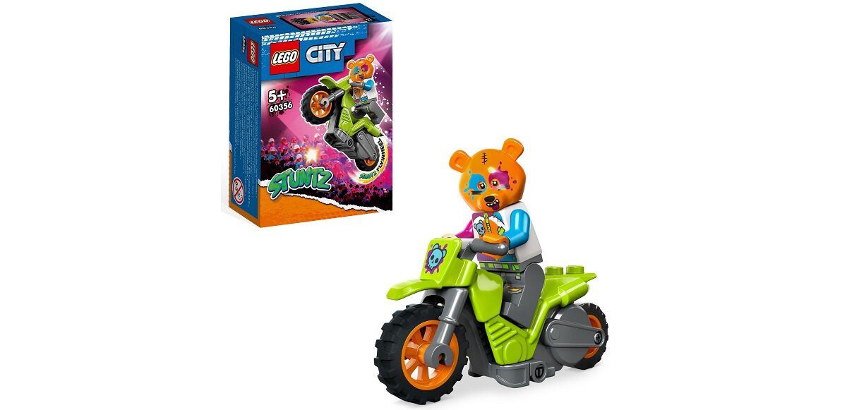 LEGO City Motocykl kaskaderski z niedźwiedziem 60356 dziecko kreatywność zabawa nauka rozwój klocki figurki minifigurki jakość tradycja konstrukcja nauka wyobraźnia role jakość bezpieczeństwo wyobraźnia budowanie pasja hobby funkcje instrukcja aplikacja LEGO Builder