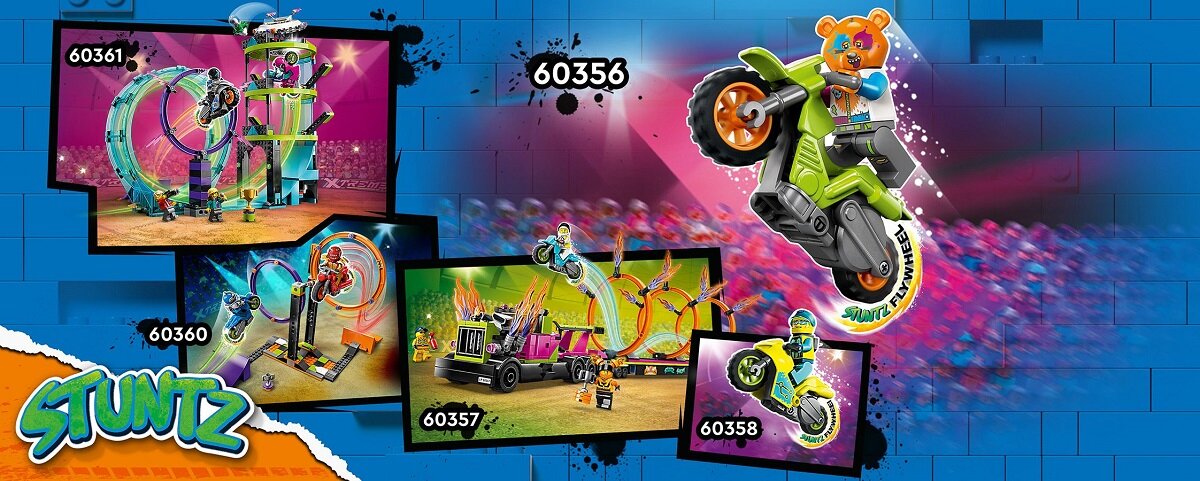 LEGO City Motocykl kaskaderski z niedźwiedziem 60356 dziecko kreatywność zabawa nauka rozwój klocki figurki minifigurki jakość tradycja konstrukcja nauka wyobraźnia role jakość bezpieczeństwo wyobraźnia budowanie pasja hobby funkcje instrukcja aplikacja LEGO Builder