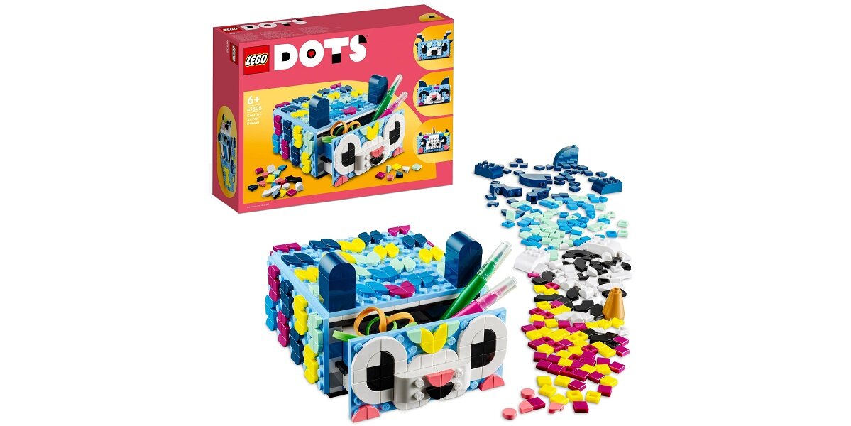 LEGO DOTS Kreatywny zwierzak — szuflada 41805 dziecko kreatywność zabawa nauka rozwój klocki figurki minifigurki jakość tradycja konstrukcja nauka wyobraźnia role jakość bezpieczeństwo wyobraźnia budowanie pasja hobby funkcje instrukcja aplikacja LEGO Builder