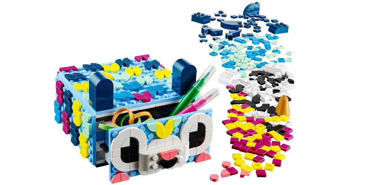 LEGO DOTS Kreatywny zwierzak — szuflada 41805 dziecko kreatywność zabawa nauka rozwój klocki figurki minifigurki jakość tradycja konstrukcja nauka wyobraźnia role jakość bezpieczeństwo wyobraźnia budowanie pasja hobby funkcje instrukcja aplikacja LEGO Builder