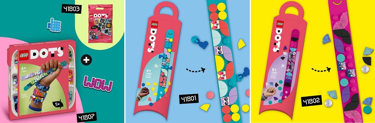 LEGO Dots Dodatki DOTS - seria 8, błyskotki 41803 dziecko kreatywność zabawa nauka rozwój klocki figurki minifigurki jakość tradycja konstrukcja nauka wyobraźnia role jakość bezpieczeństwo wyobraźnia budowanie pasja hobby funkcje instrukcja aplikacja LEGO Builder