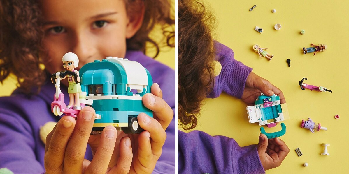 LEGO Friends Mobilny sklep z bubble tea 41733 dziecko kreatywność zabawa nauka rozwój klocki figurki minifigurki jakość tradycja konstrukcja nauka wyobraźnia role jakość bezpieczeństwo wyobraźnia budowanie pasja hobby funkcje instrukcje przyczepka kasa stolik maskotka menu